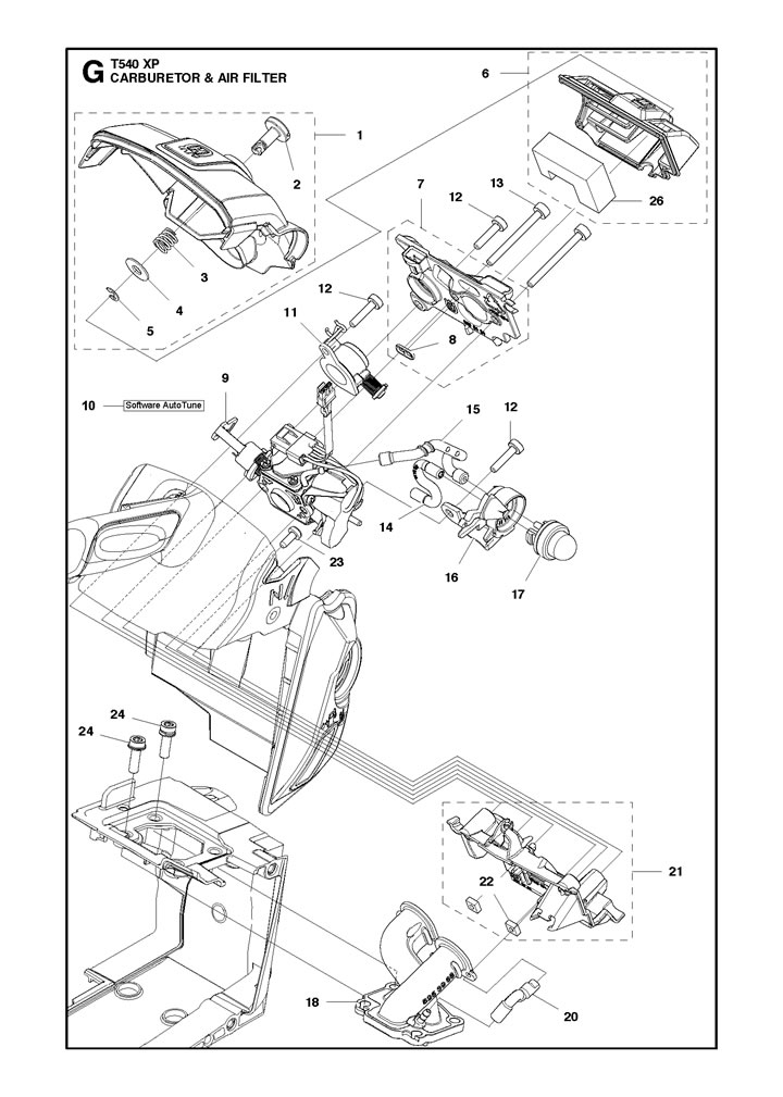 Husqvarna T540 XP Carburetor and Air Filter Parts Honey Brothers Ltd